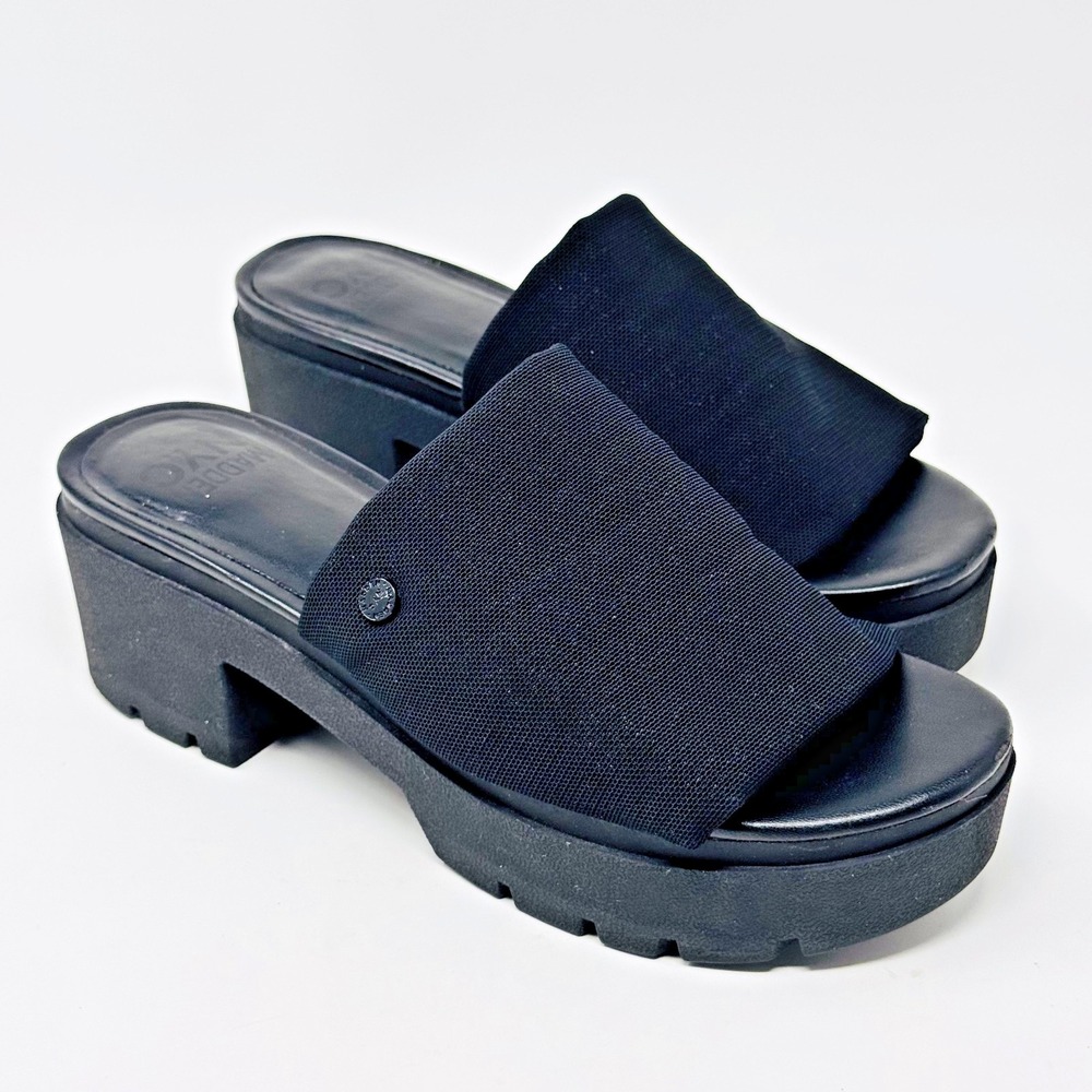 Steve Madden Black Slinky Stretchy Slide Platform Sandals 7/7.5 Y2K 90's Vintage